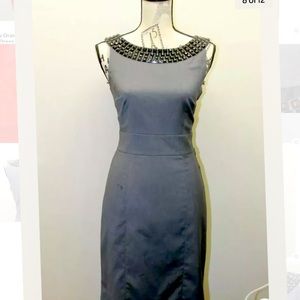 H&M Dress Classic Little Gray Women Beaded Collar Sleeveless 8